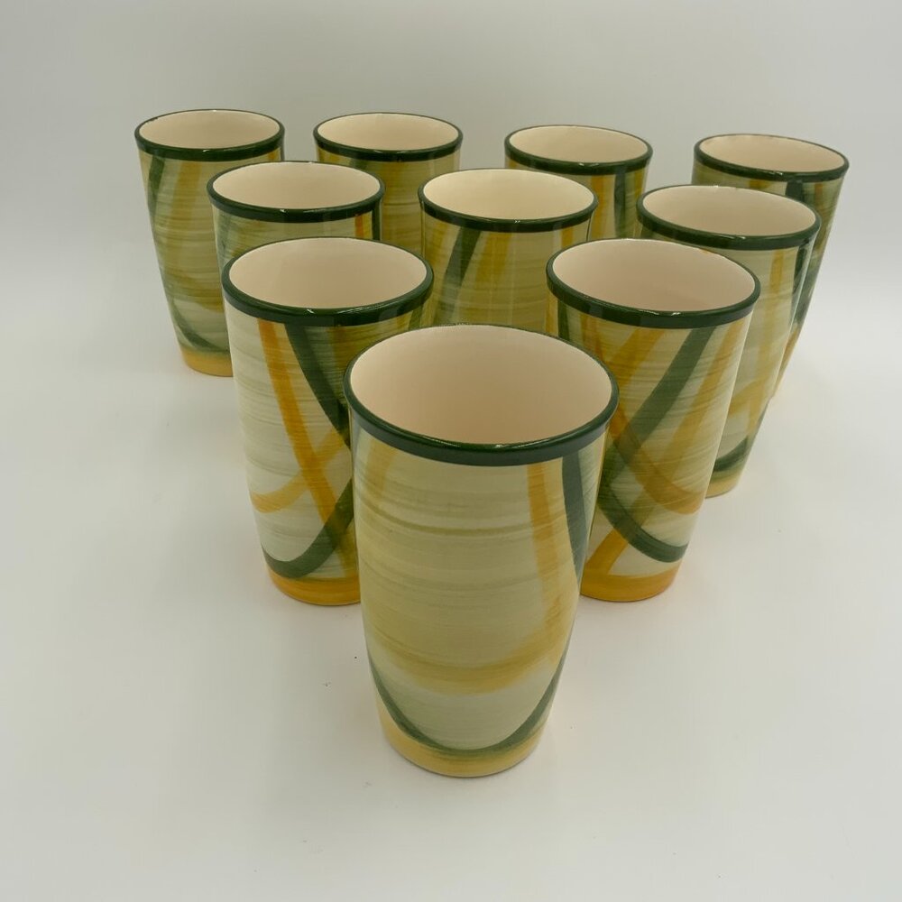Set of 10 Vintage Vernonware Gingham Tumblers Glasses Vernon Kilns